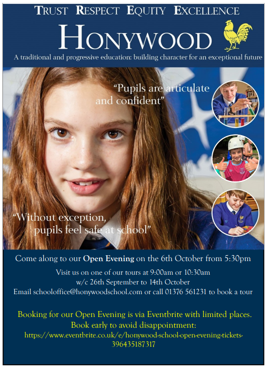Honywood School OPEN EVENING 6TH OCTOBER 2022 5 30PM